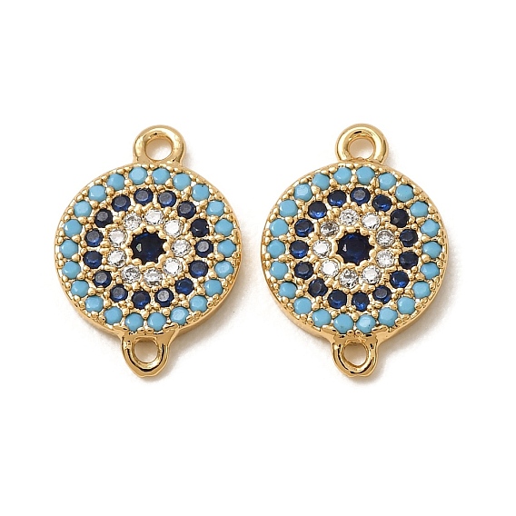 Breloques de connecteur en laiton micro pavé de zircone cubique, liens mauvais œil, avec turquoise synthétique, sans cadmium et sans plomb et sans nickel, plaqué longue durée