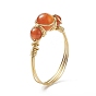 Natural Gemstone Round Braided Beaded Finger Ring, Light Gold Copper Wire Wrap Jewelry for Women