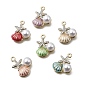 Alloy Enamel Pendants, Shell Shape with Starfish Charms, with Rhinestone & ABS Plastic Pearl, Golden