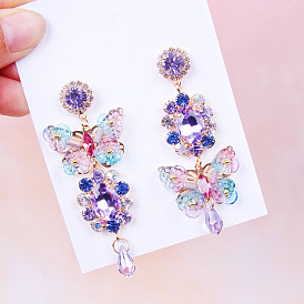 Fashion Color Baroque Exaggerated Personality Butterfly Amethyst Beaded Diamond Earrings For Women