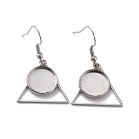 201 Stainless Steel Earring Hooks, with Triangle Blank Pendant Trays, Flat Round Setting for Cabochon