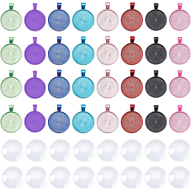 DIY Pendant Making, with Electrophoresis Alloy Pendant Cabochon Settings and Transparent Glass Cabochons, Flat Round