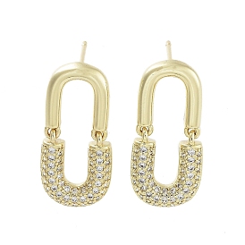 Oval Brass with Cubic Zirconia Dangle Stud Earrings, Long-Lasting Plated, Lead Free & Cadmium Free