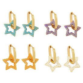 Colorful Geometric U-shaped Earrings with Unique Pentagram Design
