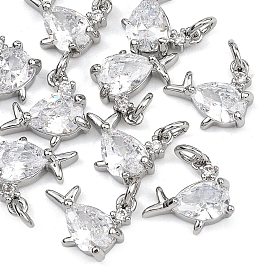 Breloques en laiton Shegrace avec micro-pavé de zircone cubique transparente, sans cadmium et sans nickel et sans plomb, charmes de poissons