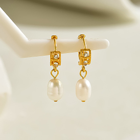 Elegant Brass & Imitation Pearl & Rhinestone Gold-plated Ladies Fashion Hoop Earrings