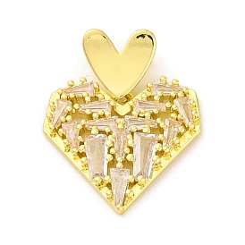 Brass Pendants with Cubic Zirconia, Electrophoretic Color Preservation, Heart Charms