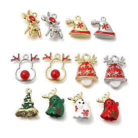 Christmas Theme Alloy Enamel Pendants, Deer/Bell/Ghost Charm