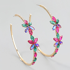 Fashionable Colorful Diamond Alloy Inlaid Rhinestone Flower Earrings for Women