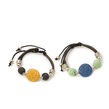Lava Rock Beads Bracelets, Waxed Cotton Cord with Alloy Findings, 46mm