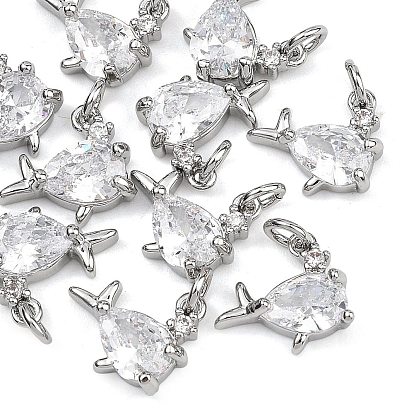Breloques en laiton Shegrace avec micro-pavé de zircone cubique transparente, sans cadmium et sans nickel et sans plomb, charmes de poissons