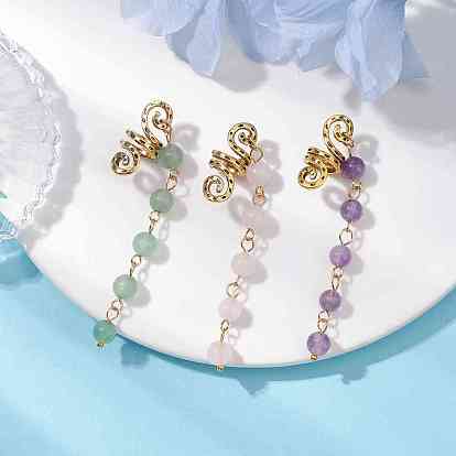 Alloy Dreadlocks Beads, Natural Gemstone Bead Braiding Hair Pendants Decoration Clips, for Hair Styling