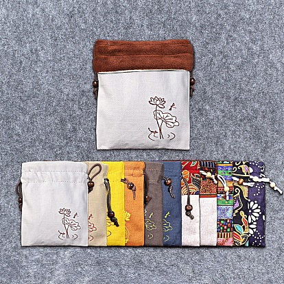 Подарочные сумки для благословения из хлопка и льна в китайском стиле, мешочки для хранения украшений с бархатной внутри, для упаковки конфет на свадьбу, прямоугольные