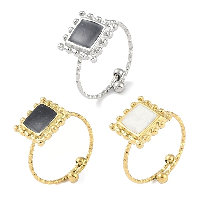 Ионное покрытие (IP) 304 Эмалированные кольца из нержавеющей стали с квадратными манжетами на пальцах, открытые кольца для женщин