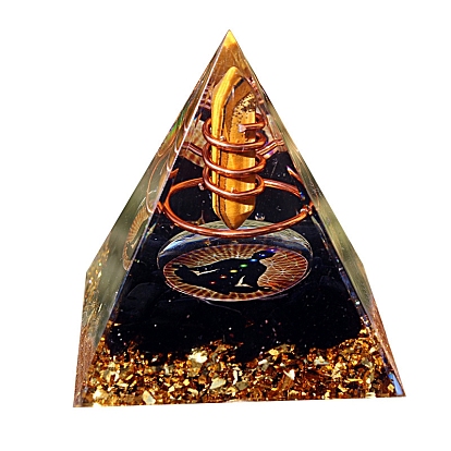 Energiegeneratoren aus Orgonit-Pyramidenharz, Reiki-Chips aus natürlichem Obsidian und Tigerauge-Kugel im Inneren für die Schreibtischdekoration im Home-Office