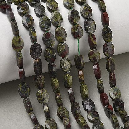 Natural Dragon Blood Beads Strands, Rock Crystal, Faceted, Flat Oval