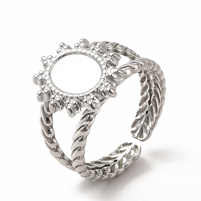 Tarnish Resistant 304 Stainless Steel Sun Open Cuff Ring Settings, with Oval Tray