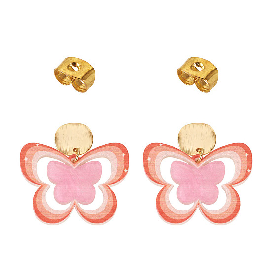 Серьги-гвоздики с подвесками из акрила и бабочки с латунным принтом, с железными ушными гайками, золотые