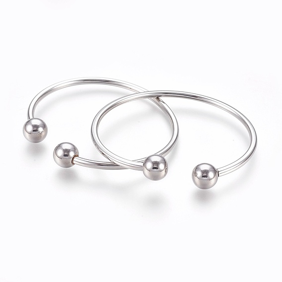 304 из нержавеющей стали манжеты браслеты, браслеты крутящего момента, заканчиваются съемными круглыми бусинами