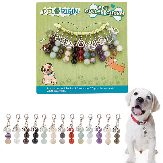 12 шт. украшения из натуральных драгоценных камней, подвески в виде кошачьих лап, подвески из клешней лобстера, подвески на клипсах, для украшения домашних животных