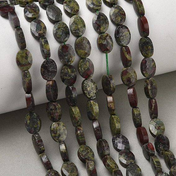 Natural Dragon Blood Beads Strands, Rock Crystal, Faceted, Flat Oval