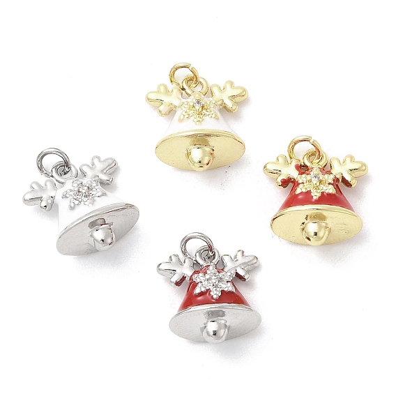 Латунные микро проложить кубического циркония подвески, рождественские колокольчики, с эмалью и кольцом для прыжков, без кадмия и без свинца, стойки покрытие, долговечный, настоящий 18k позолоченный/платиновый