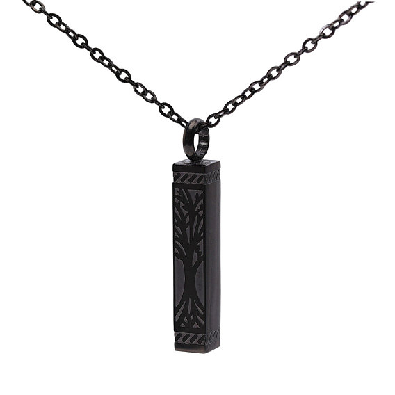 304 Stainless Steel Rectangle with Tree of Life Pendant Urn Ashes Necklaces