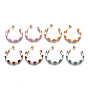 Brass Stud Earrings, Half Hoop Earrings, with Two Tone Enamel and Earring Backs, Golden, Bamboo Shape