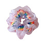 Colorful Rainbow Pig Intestine Hairband - Fashionable Double-layered Hairband, White Chiffon.