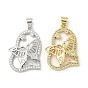 Rack Plating Brass Micro Pave Cubic Zirconia Pendants, Long-Lasting Plated, Lead Free & Cadmium Free, Heart with Butterfly Charms