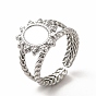 Tarnish Resistant 304 Stainless Steel Sun Open Cuff Ring Settings, with Oval Tray