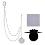 Chaînes de montre de poche en laiton pour médaillon, avec fermoir mousqueton et barre en T, chiffon de polissage inclus, sachets en velours, plat et circulaire avec motif floral