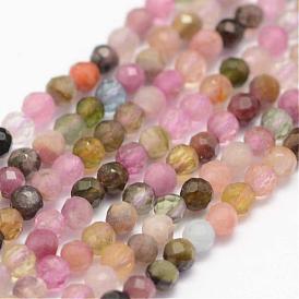 Natural Tourmaline Beads Strands, Faceted, Round, Grade A