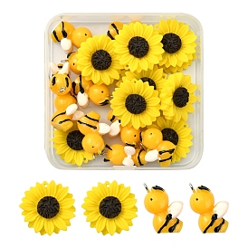 20Pcs 2 Style Opaque Resin Pendants, Sunflower & Bee