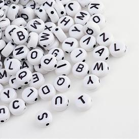 Acrylic Horizontal Hole Letter Beads, Flat Round with Letter