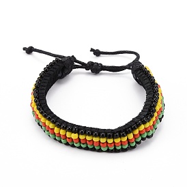 Adjustable Seed Bead Braided Beaded Bracelets for Men Women, Leather Cord Rasta Bracelet