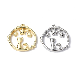 Brass Pendants, Round Ring with Cat & Star Charm