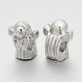 Rack Plating Alloy European Beads, Angel, 13x11x8mm, Hole: 4mm