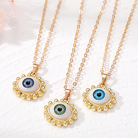 Boho Devil Eye Metal Necklace with Bold Beaded Edge Pendant for Sweater Chain