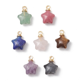 Натуральные подвески в виде звезд из родонита, лепидолита, ларвикита, тигрового глаза, лазурита, розового кварца и зеленого авантюрина., с латунной поручительств