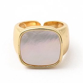 Natural Shell Rectangle Open Cuff Ring, Brass Jewelry for Women