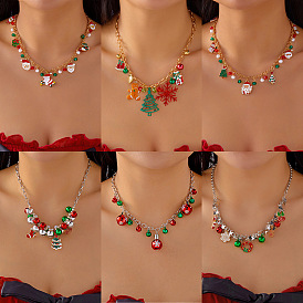 Рождественское ожерелье-нагрудник из сплава со стразами, эмалью и пластиком., зеленый и красный