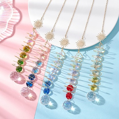 Стеклянные круглые и восьмиугольные бусины подвесные ловцы солнца, звенья из латуни и нержавеющей стали для наружного и садового декора, солнце