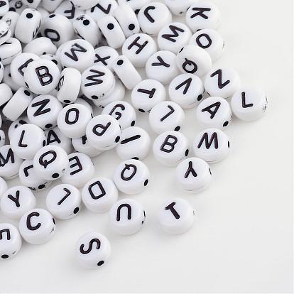 Acrylic Horizontal Hole Letter Beads, Flat Round with Letter