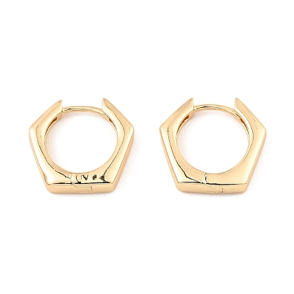 Brass Hoop Earrings, Hexagon