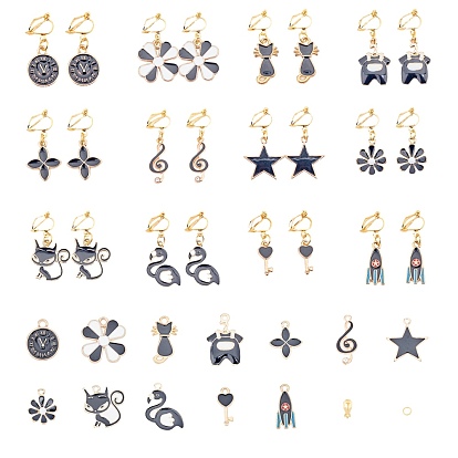 DIY Clip-on Earring Making, with Alloy Enamel Pendants, Brass Clip-on Earring Findings, Iron Jump Rings