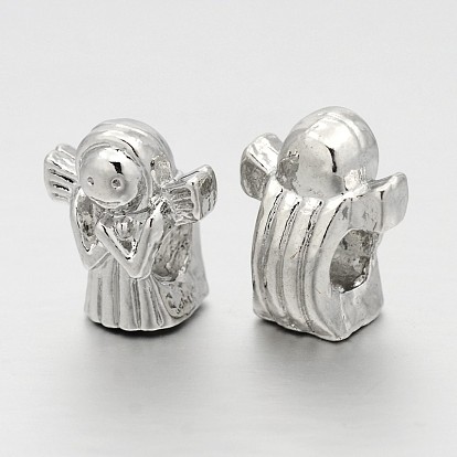 Rack Plating Alloy European Beads, Angel, 13x11x8mm, Hole: 4mm