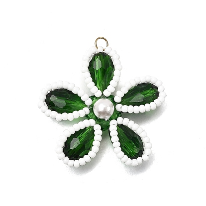 Стеклянные подвески, цветочный шарм, с 304 соединительными кольцами из нержавеющей стали и круглыми бусинами из ракушек, граненые