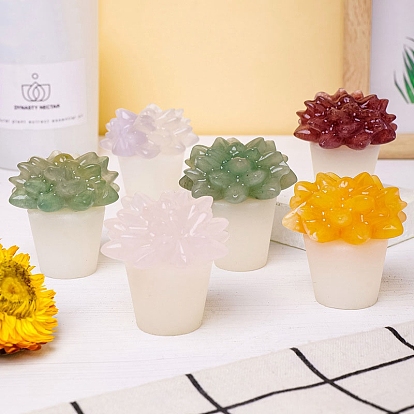 Natural Gemstone Carved Succulents Figurines, for Home Desktop Decoration