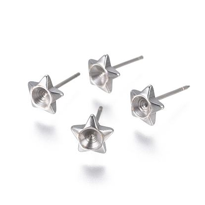 304 Stainless Steel Ear Stud Components, For Pointed Back Rivoli Rhinestone, Star